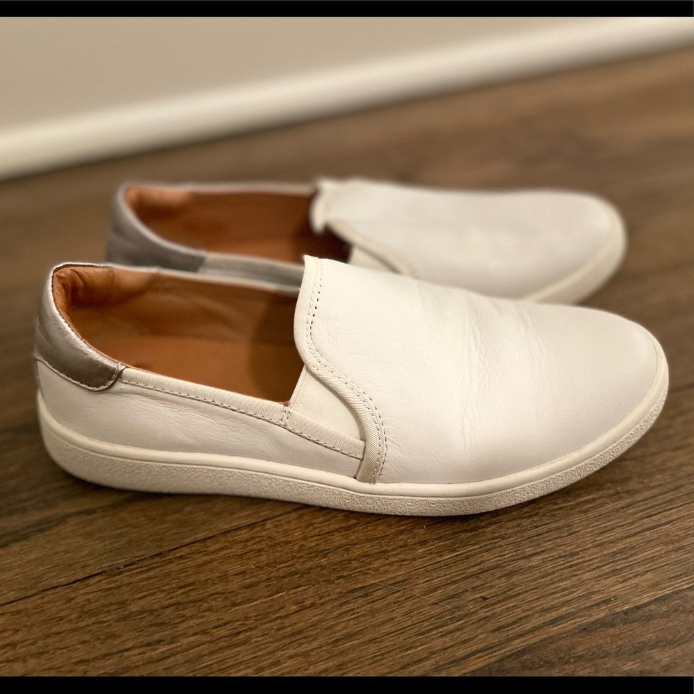 UGG white slip-on leather sneakers with silver back detail